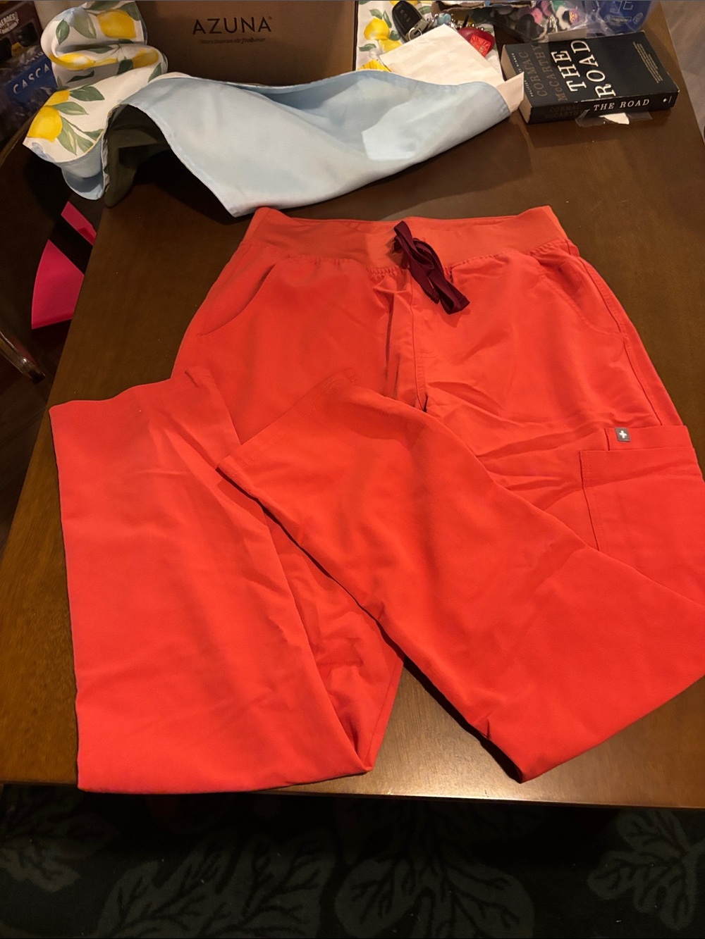 Figs high waisted straight leg orange/auburn color size medium